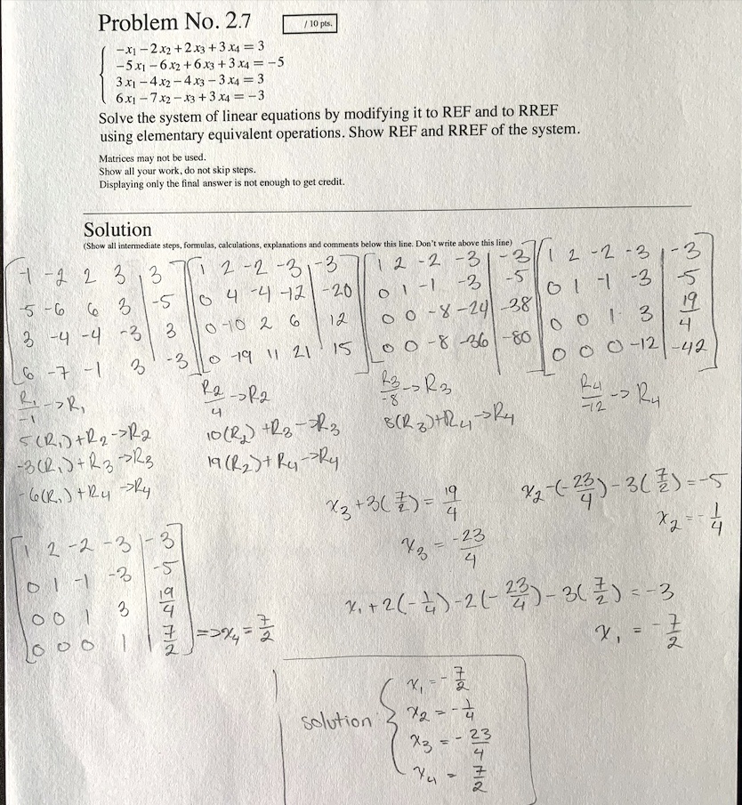 Solved Problem No 2 7 2 2 3 34 3 5xi 6 2 6x3 3x4 3x1 4 2 4x3 344 3 6 1 7 2 3 304 3 Solve The System Of Linear Equations By Modifying It To Ref And To Rref Using