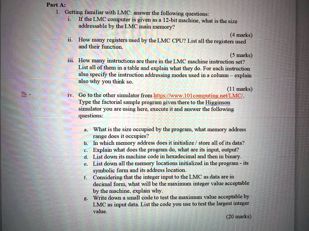 [GET ANSWER] Part A: 1. Getting familiar with LMC: answer the following ...