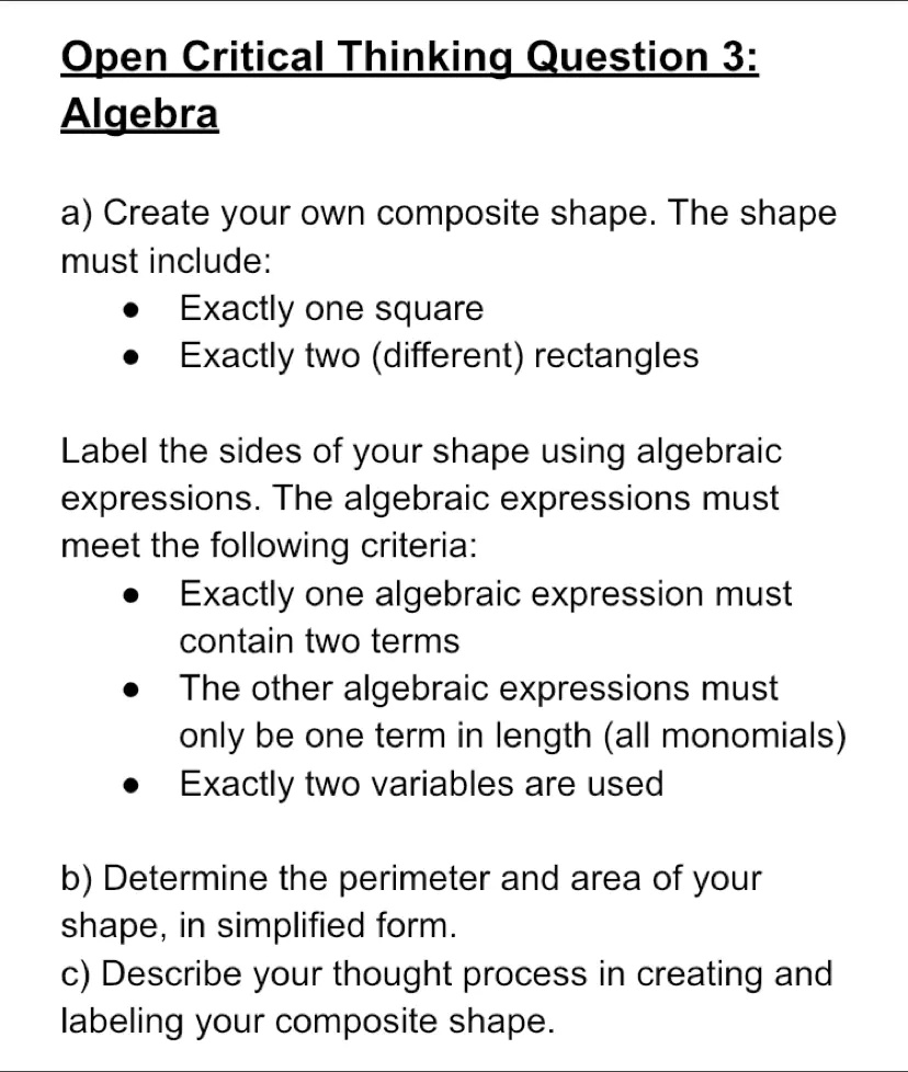 Open Critical Thinking Question 3: Algebra a) Create your own composite ...