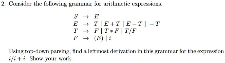 SOLVED: Consider the following grammar for arithmetic expressions: E ...