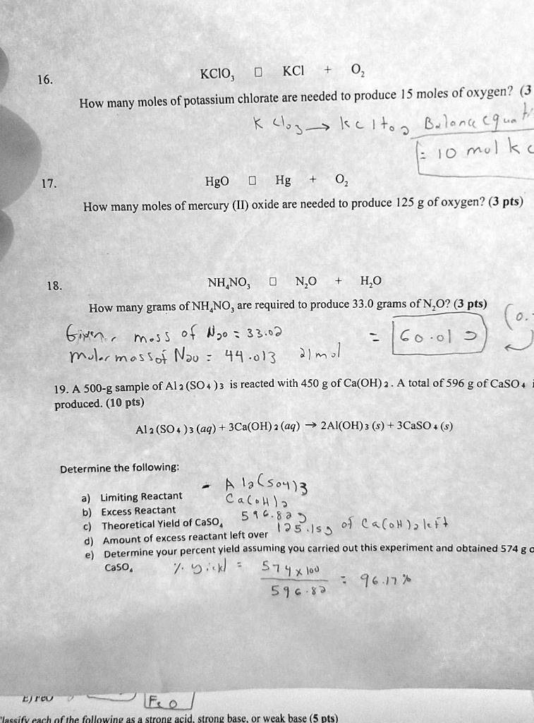 SOLVED: KCIO, KCI 16 How many moles of potassium chlorate are needed to ...