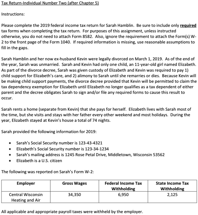 SOLVED Tax Return Individual Number Two (after Chapter 5