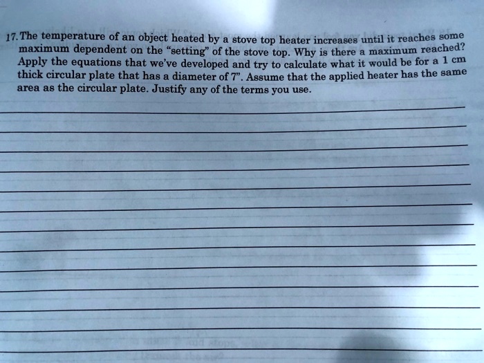 SOLVED The temperature of an object heated by a stove top heater