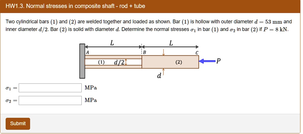 hw13normal stresses in composite shaft rod tube two cylindrical bars 1 ...