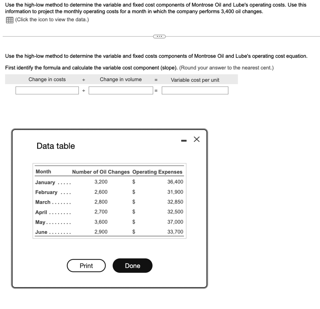 SOLVED Use the highlow method to determine the variable and fixed
