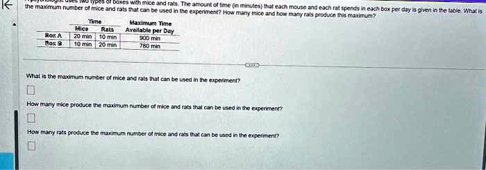 SOLVED: The maximum number of mice and rats that can be used in the ...