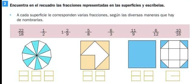 SOLVED: encuentra en el recuadro las fracciones representadas en las ...