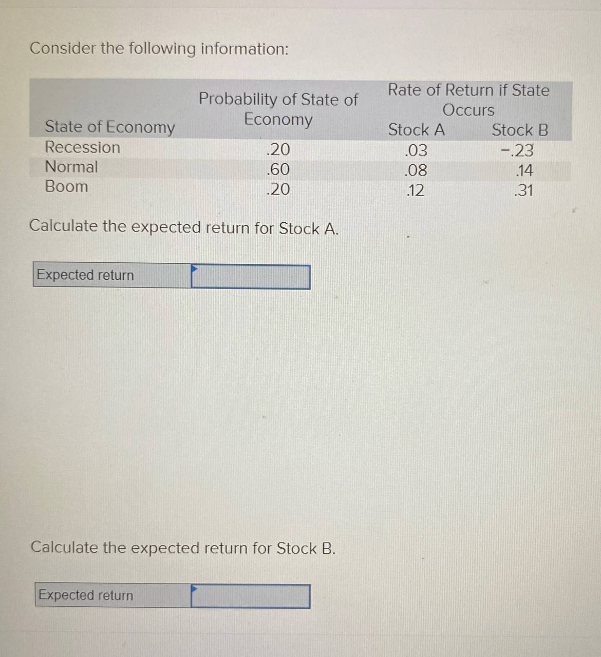 SOLVED: Consider the following information: 2c Probability of State of ...