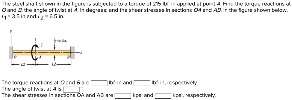 the steel shaft shown in the figure is subjected to a torgue of 215 ...
