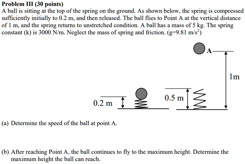 problem iii 30 points a ball is sitting at the top of the spring 0n the ...