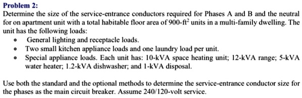 SOLVED: Problem 2: Determine the size of the service-entrance ...