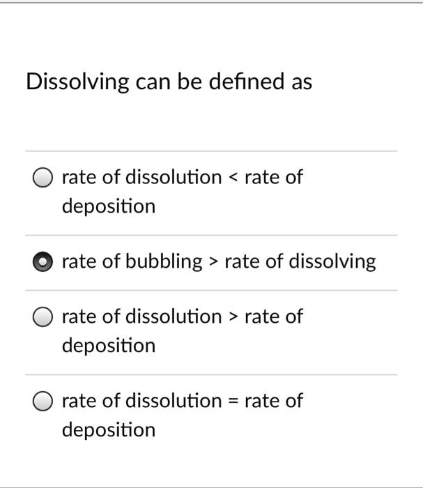 SOLVED: Dissolving can be defined as rate of dissolution rate of ...