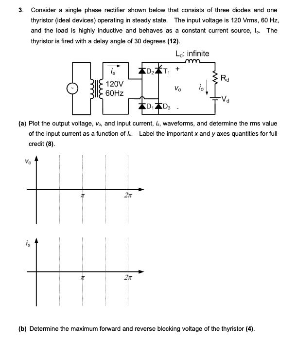 SOLVED: 3. Consider a single phase rectifier shown below that consists ...