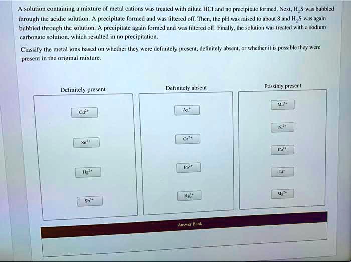 SOLVED: thank you A solution containing a mixture of metal cations was