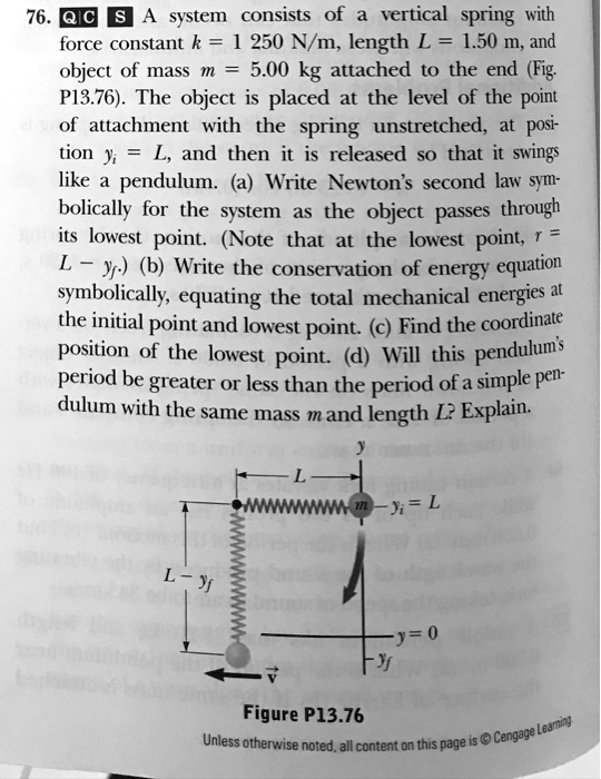 76. QIC S A system consists of a vertical spring with force constant k ...