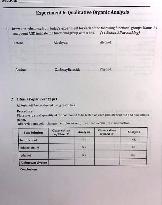 Experiment 6 Qualitative Organic Analysis Draw One Substance From ...