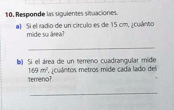 SOLVED: A) si el radio de un circulo es de 15cm, ¿cuánto mide el área ...