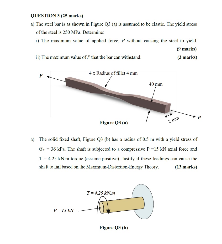 SOLVED: The steel bar shown in Figure Q3 (a) is assumed to be elastic ...