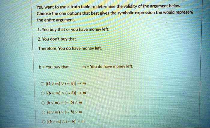 Solved You Want To Use A Truth Table To Determine The Validity Of The