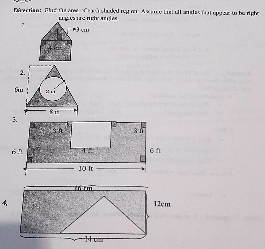 find the area of each shaded region.all angles are right angles