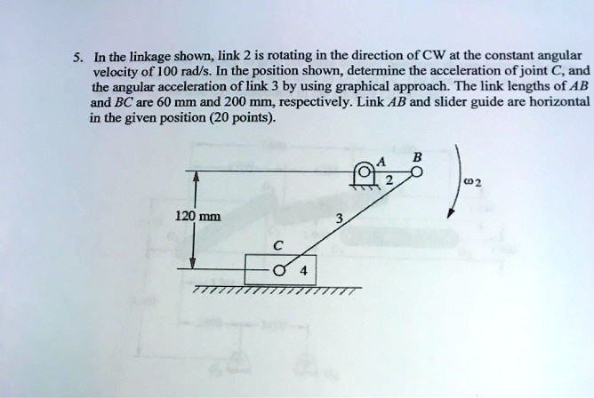 SOLVED: 5. In the linkage shown, link 2 is rotating in the direction of ...