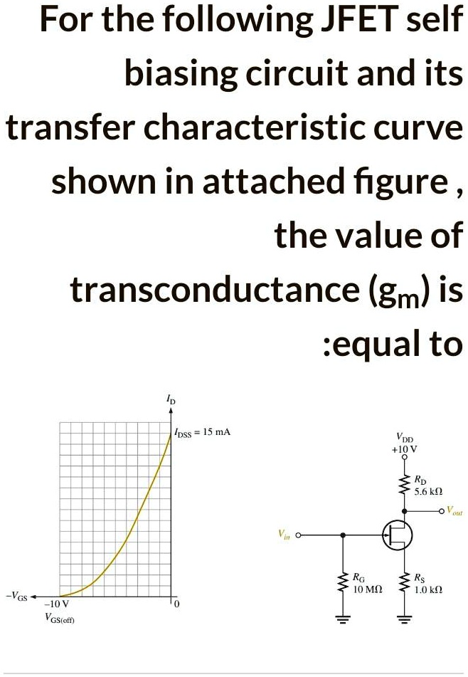 SOLVED For the following JFET self biasing circuit and its transfer