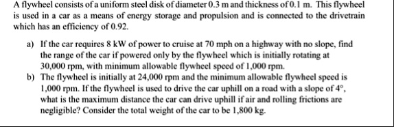 a flywheel consists of a uniform steel disk of diameter 03 m and thickness of 01 m this flywheel is used in a car as a means of energy storage and propulsion and is connected to the drivetra 72335