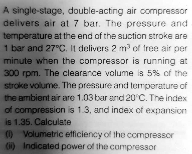 SOLVED A singlestage, doubleacting air compressor delivers air at 7