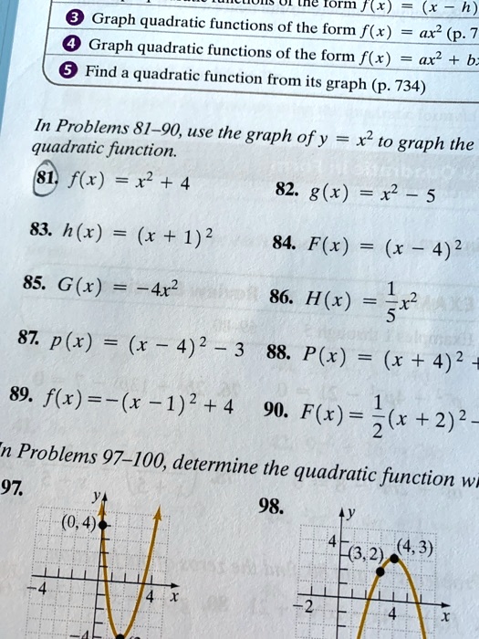 Solved Torm Graph Quadratic Functions Of The Form F Ax P Graph Quadratic Functions Of The Form F X Ax2 Find Quadratic Funetion From Its Graph P 734 In Problems 81 90 Use