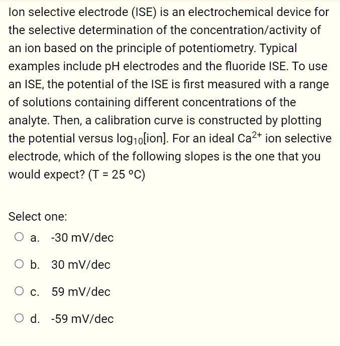 SOLVED The ion selective electrode (ISE) is an electrochemical device