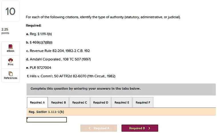 10 2.25 points eBook Print References For each of the following ...