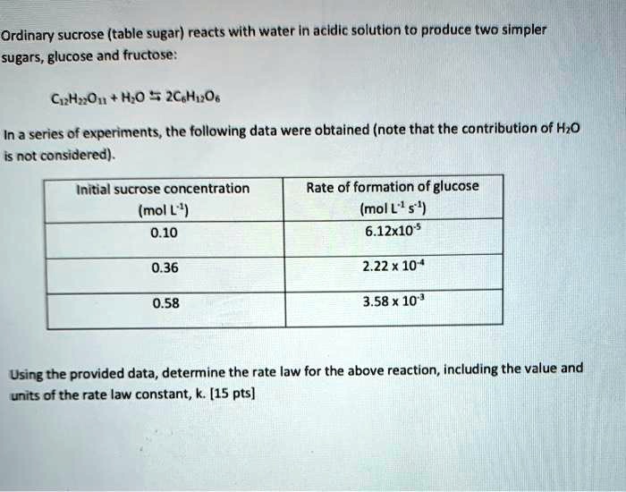ordinary sucrose table sugar reacts with water in acidic solutlon to ...