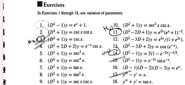 Solved Exercises In Exercises Through 18 Use Variation Of Parameters D2 Dy E 1 D I Y Csc X Cotx D I Y Cscx D 2d 2 Y E Cscx D