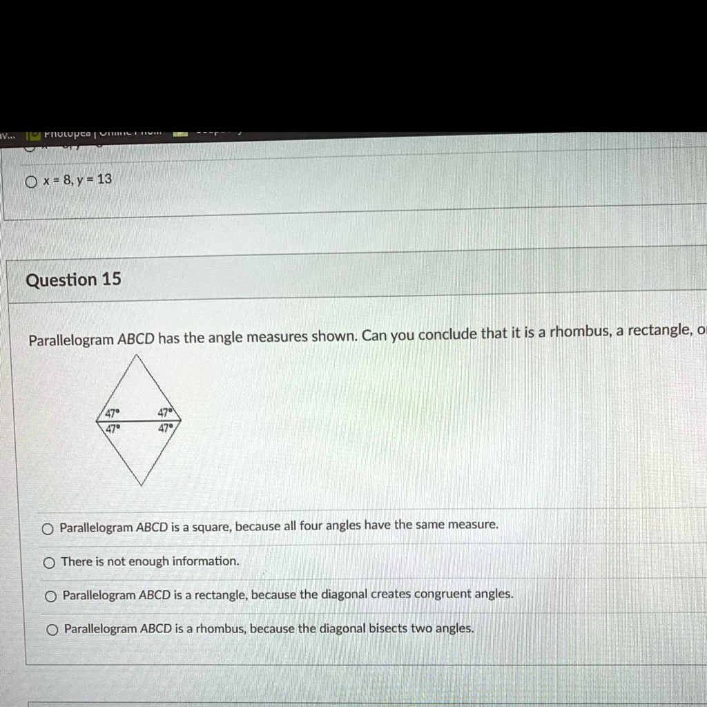 SOLVED 'Question 15 Parallelogram ABCD has the angle measures shown