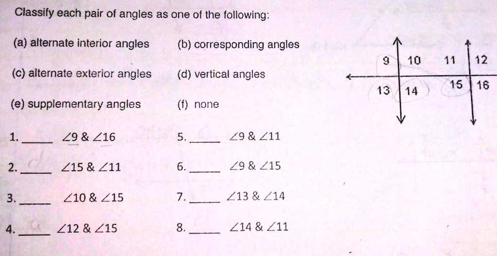 Another Problem I Need Assistance On Classify Each Pair Of Angles As ...