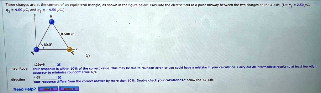 three charges are at the corners of an equilateral triangle as shown in ...