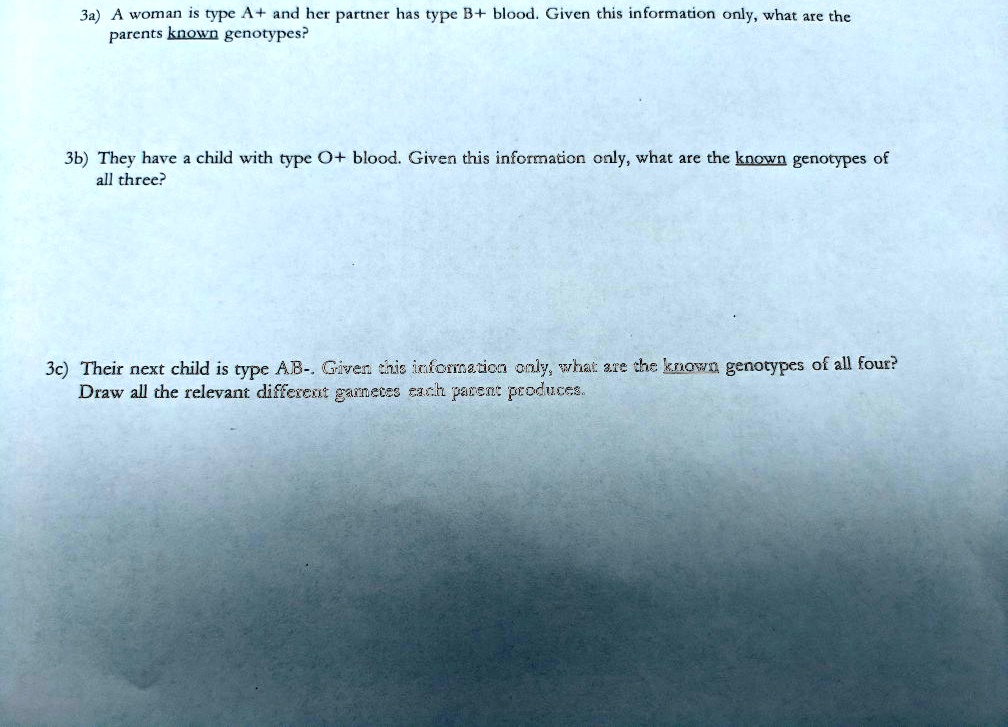 3a) A woman is type A+ and her partner has type B+ blood. Given this ...