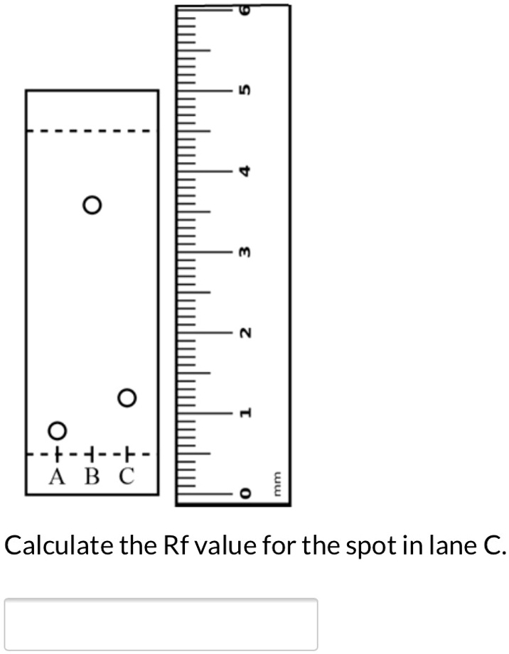 Retirarse Pesimista Por nombre SOLVED: A–F A B C 1 Calculate the Rf value for the spot in lane