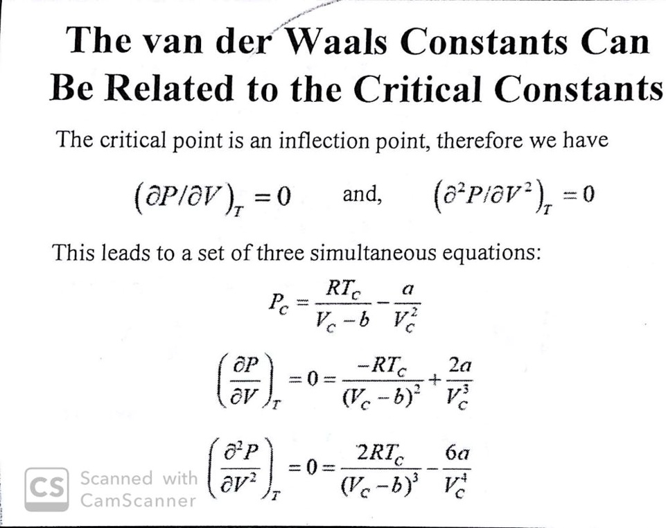 the van der waals constants can be related to the critical constants ...