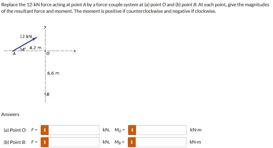 Replace The 12 Kn Force Acting At Point A By Force Couple System At A ...