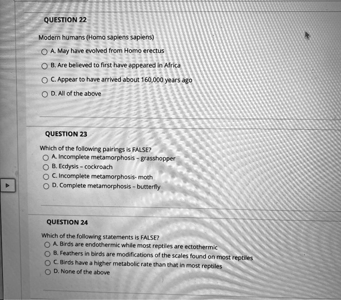 SOLVED: QUESTION 22#N#Modern humans (Homo sapiens sapiens)#N#A. May