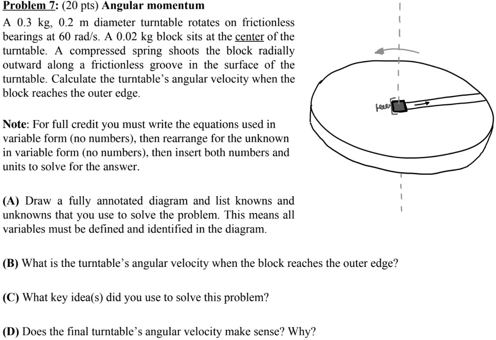 SOLVED Problem Z (20 pts) Angular momentum 0.3 kg, 0.2 m diameter