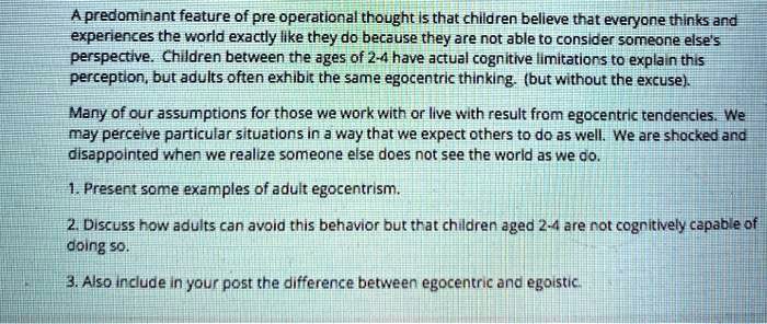 Preoperational thought online examples