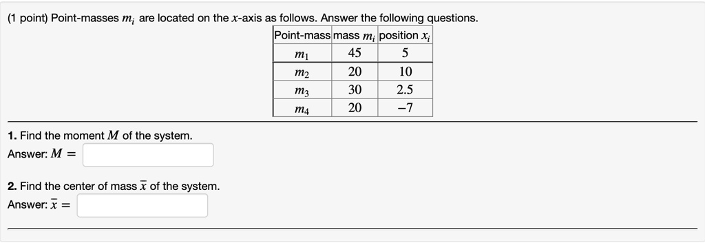 point point masses m are located on the x axis as follows answer the ...
