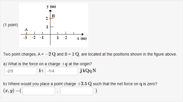 point 1n two point charges a 2 q and b 1q are located at the positions ...