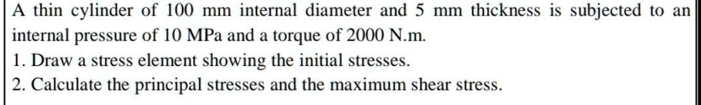 A thin cylinder of 100 mm internal diameter and 5 mm thickness is ...