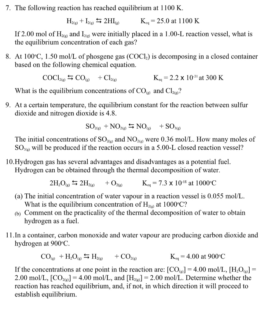 SOLVED: The following reaction has reached equilibrium at 1100 K: H2(g ...