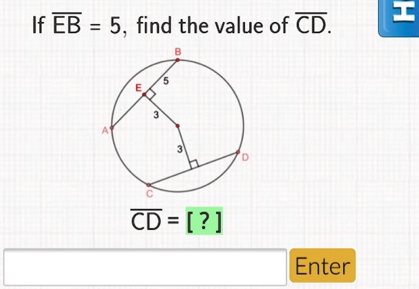 If EB = 5, find the value of CD.
CD = [ ? ]