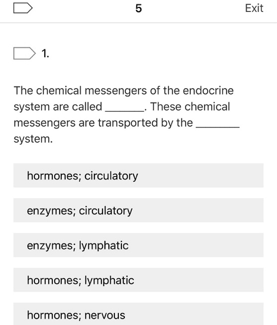 SOLVED Exit The chemical messengers of the endocrine system are called