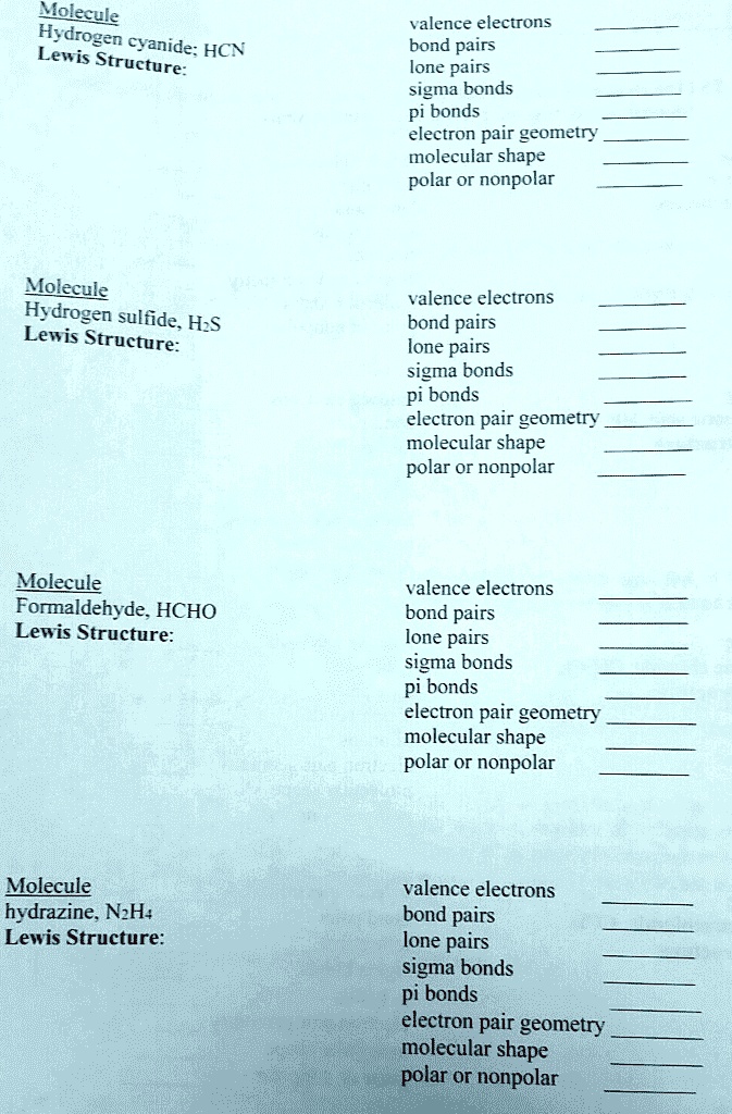 SOLVED: ' . Molecule Hydrogen Structure: HCN Molecule Hydrogen sulfide